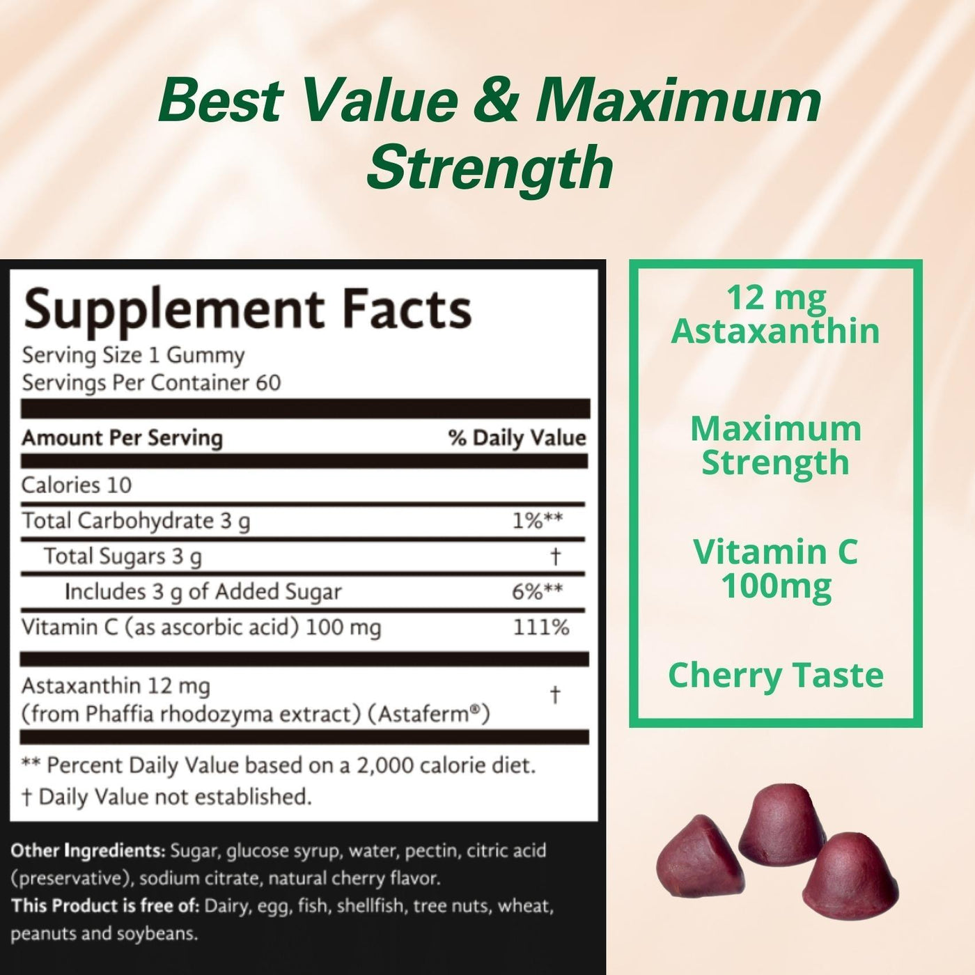 GREEN AstaDaily Immune Boost Vegan Gummies with 12mg natural astaxanthin and vitamin c
